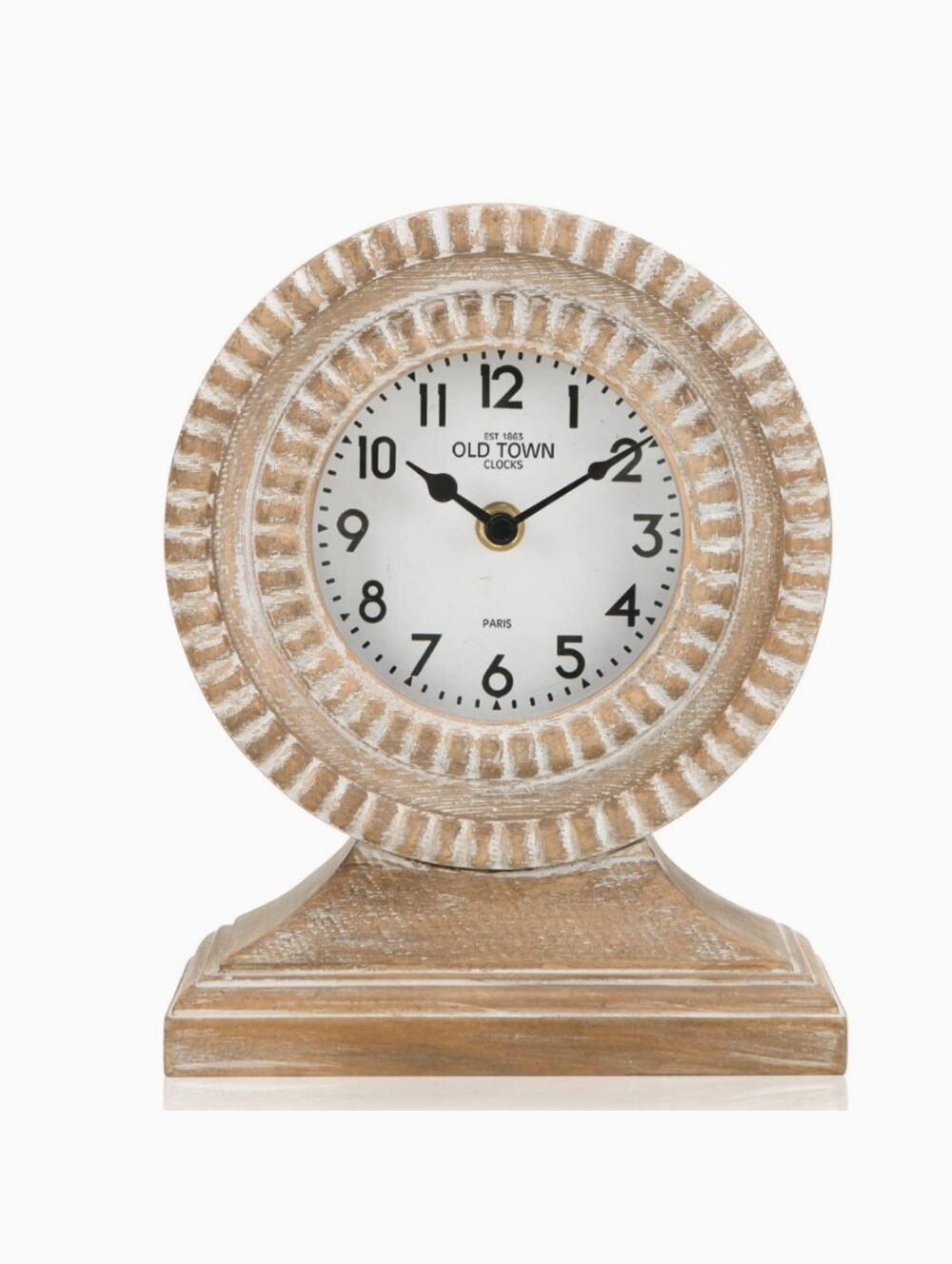 Nikky Home NWT Hand Carved Distressed Wood Analog Clock Non-Ticking Mantle Shelf